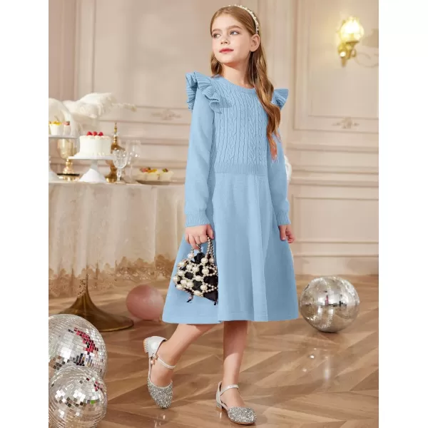Arshiner Girls Sweater Dress Fall Winter Lantern Long Sleeve Cable Knit Pullover Midi Dresses
