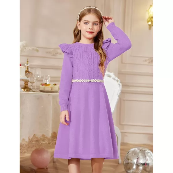 Arshiner Girls Sweater Dress Fall Winter Lantern Long Sleeve Cable Knit Pullover Midi Dresses
