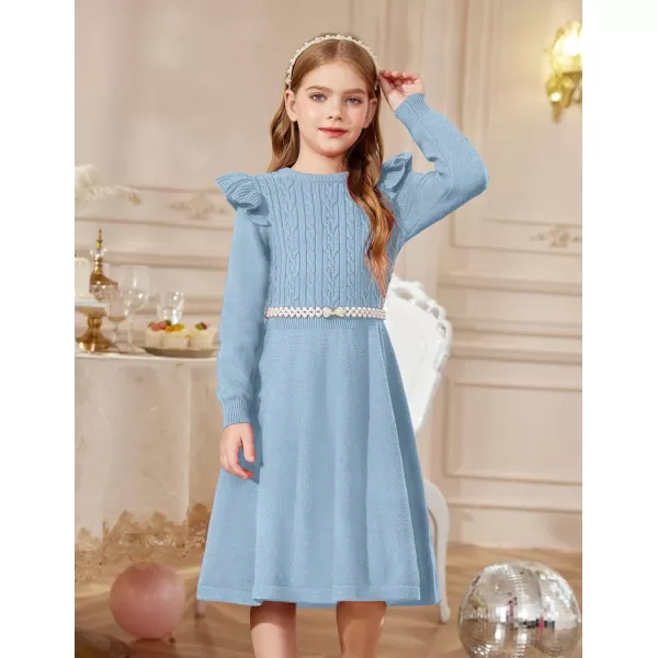 Arshiner Girls Sweater Dress Fall Winter Lantern Long Sleeve Cable Knit Pullover Midi Dresses