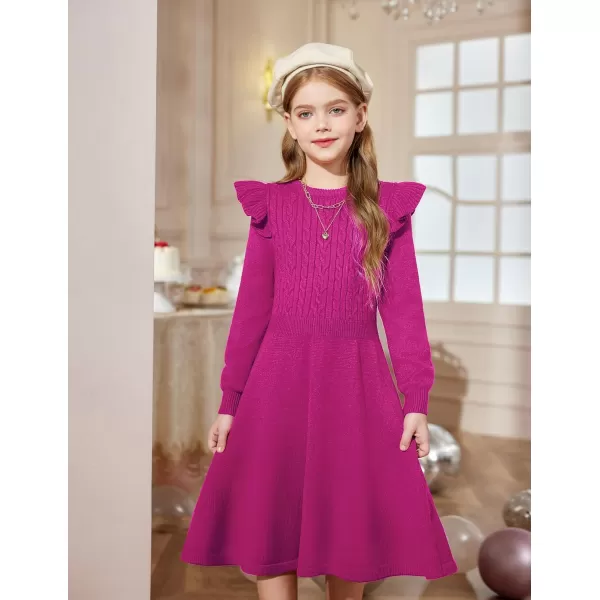 Arshiner Girls Sweater Dress Fall Winter Lantern Long Sleeve Cable Knit Pullover Midi Dresses