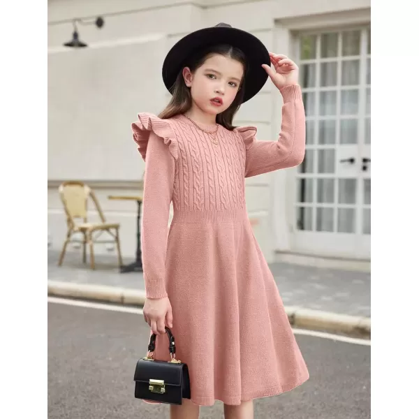 Arshiner Girls Sweater Dress Fall Winter Lantern Long Sleeve Cable Knit Pullover Midi Dresses