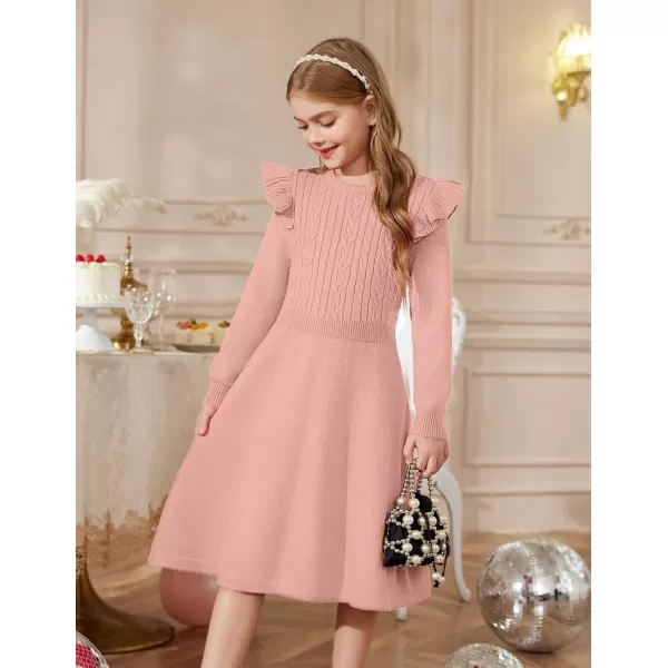 Arshiner Girls Sweater Dress Fall Winter Lantern Long Sleeve Cable Knit Pullover Midi Dresses