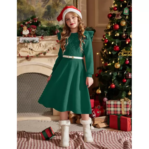 Arshiner Girls Sweater Dress Fall Winter Lantern Long Sleeve Cable Knit Pullover Midi Dresses