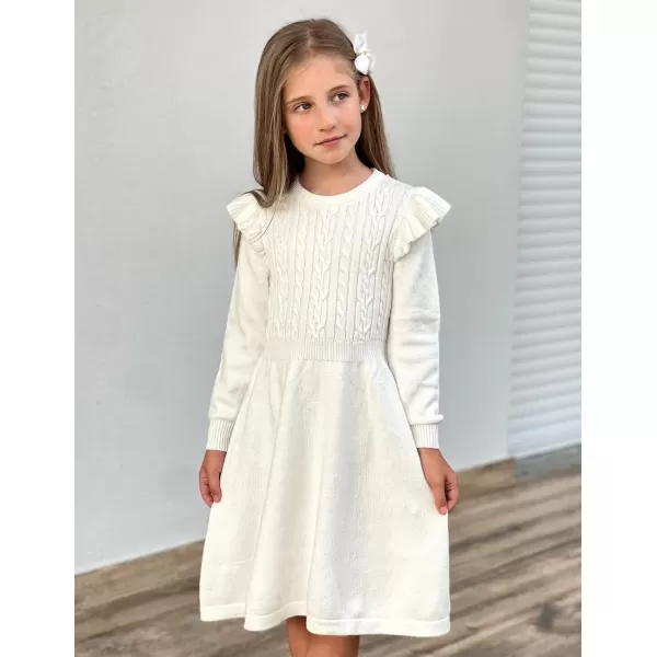 Arshiner Girls Sweater Dress Fall Winter Lantern Long Sleeve Cable Knit Pullover Midi Dresses