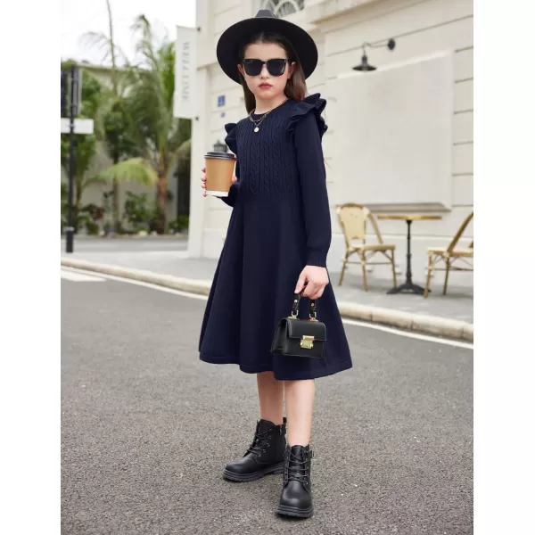 Arshiner Girls Sweater Dress Fall Winter Lantern Long Sleeve Cable Knit Pullover Midi Dresses