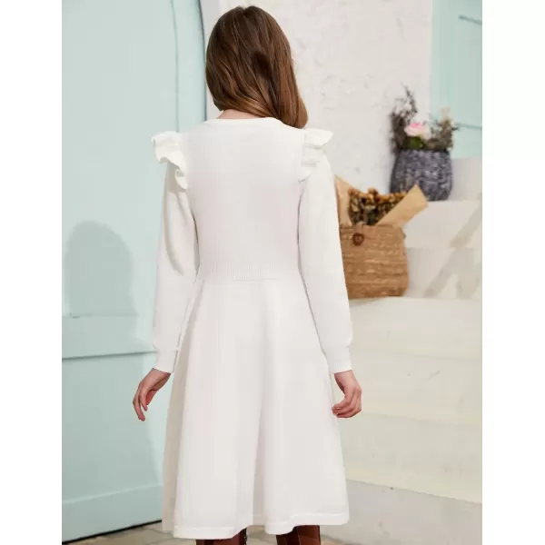 Arshiner Girls Sweater Dress Fall Winter Lantern Long Sleeve Cable Knit Pullover Midi Dresses