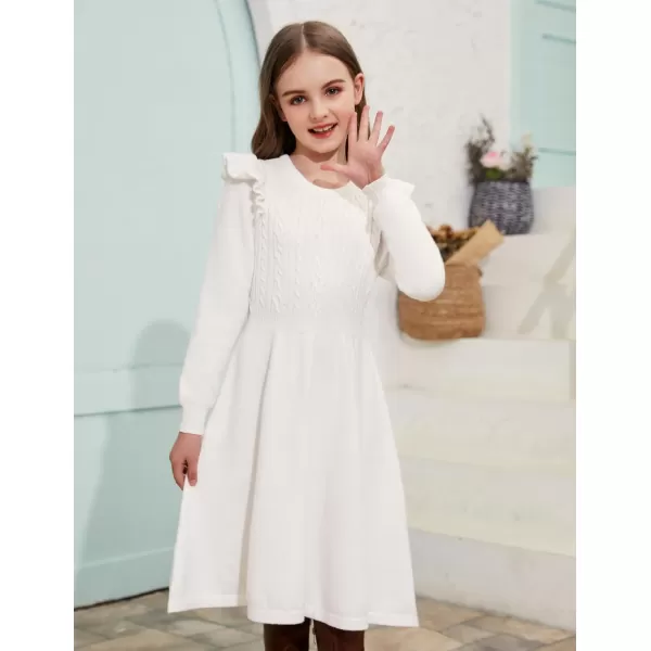 Arshiner Girls Sweater Dress Fall Winter Lantern Long Sleeve Cable Knit Pullover Midi Dresses