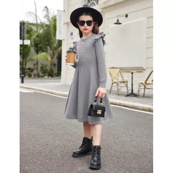 Arshiner Girls Sweater Dress Fall Winter Lantern Long Sleeve Cable Knit Pullover Midi Dresses