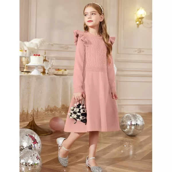 Arshiner Girls Sweater Dress Fall Winter Lantern Long Sleeve Cable Knit Pullover Midi Dresses