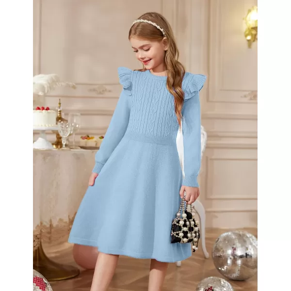Arshiner Girls Sweater Dress Fall Winter Lantern Long Sleeve Cable Knit Pullover Midi Dresses