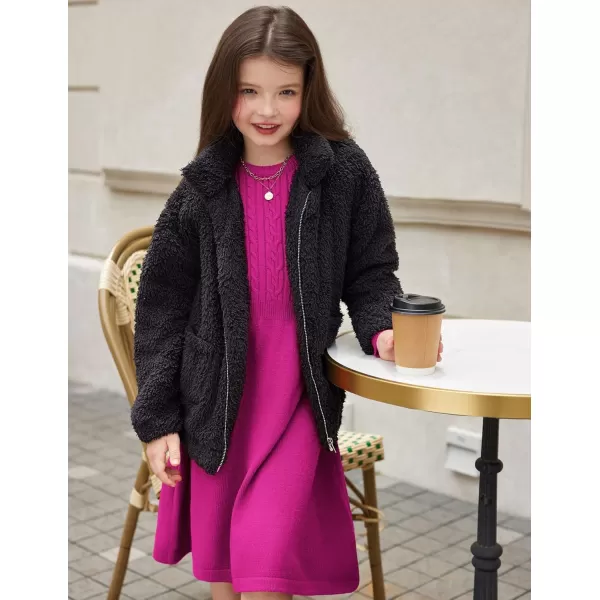 Arshiner Girls Sweater Dress Fall Winter Lantern Long Sleeve Cable Knit Pullover Midi Dresses