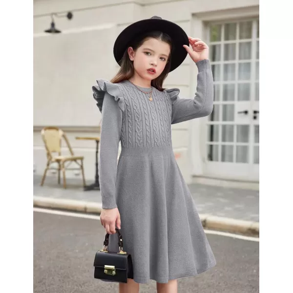 Arshiner Girls Sweater Dress Fall Winter Lantern Long Sleeve Cable Knit Pullover Midi Dresses