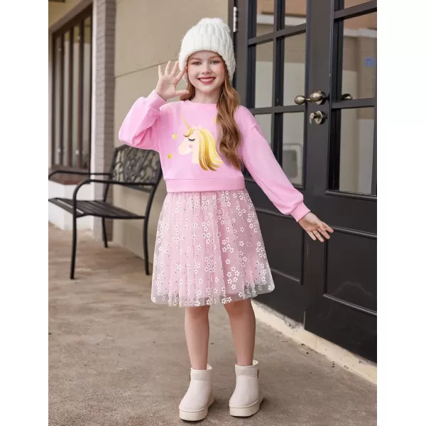 Arshiner Toddler Long Sleeve Dress Patchwork Tulle Tutu Girls Birthday Party Dresses Fall Clothes Size 2-6