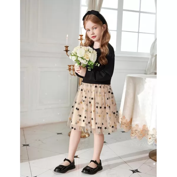 Arshiner Toddler Long Sleeve Dress Patchwork Tulle Tutu Girls Birthday Party Dresses Fall Clothes Size 2-6