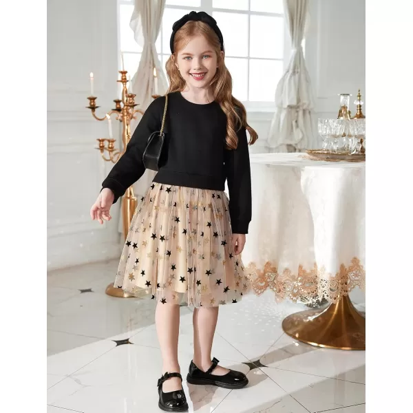 Arshiner Toddler Long Sleeve Dress Patchwork Tulle Tutu Girls Birthday Party Dresses Fall Clothes Size 2-6