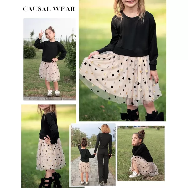Arshiner Toddler Long Sleeve Dress Patchwork Tulle Tutu Girls Birthday Party Dresses Fall Clothes Size 2-6