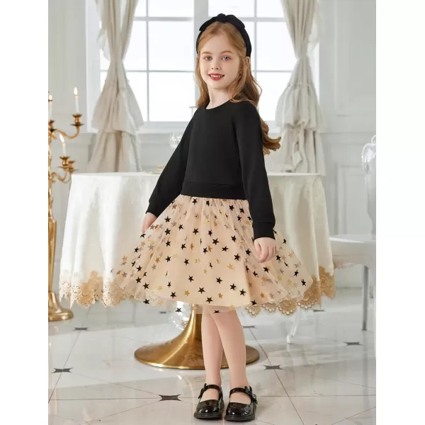 Arshiner Toddler Long Sleeve Dress Patchwork Tulle Tutu Girls Birthday Party Dresses Fall Clothes Size 2-6