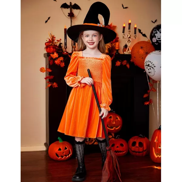 Arshiner Toddler Velvet Dress Girls Smocked Square Neck Puff Long Sleeve Party Dresses with Pockets 3-8Y