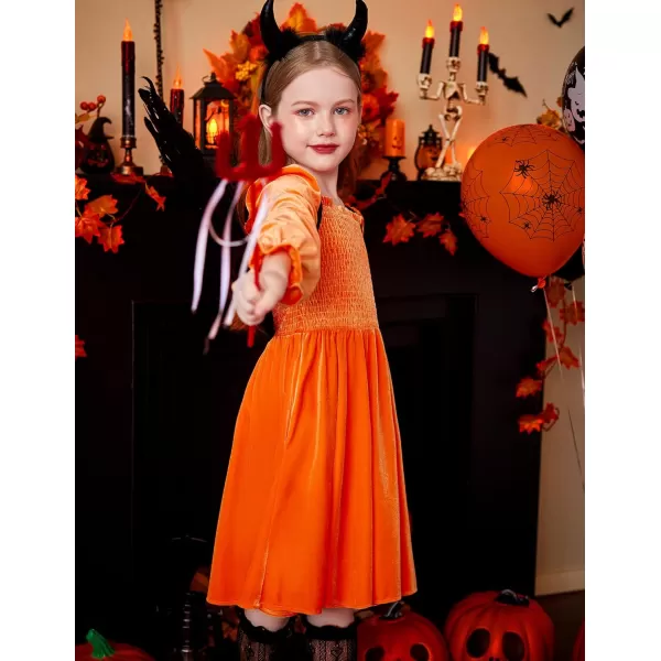 Arshiner Toddler Velvet Dress Girls Smocked Square Neck Puff Long Sleeve Party Dresses with Pockets 3-8Y