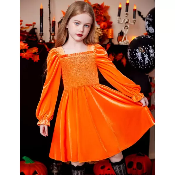 Arshiner Toddler Velvet Dress Girls Smocked Square Neck Puff Long Sleeve Party Dresses with Pockets 3-8Y