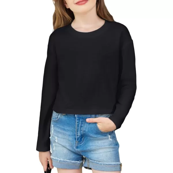 Arshiner Girls Crop Tops Long Sleeve Shirts Drop Shoulder Crewneck Casual Fashion T Shirts Tee