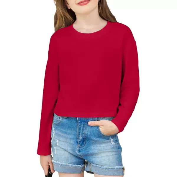 Arshiner Girls Crop Tops Long Sleeve Shirts Drop Shoulder Crewneck Casual Fashion T Shirts Tee
