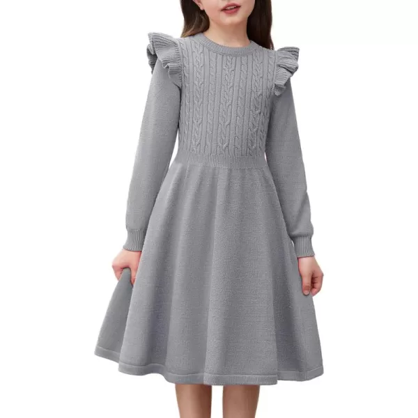 Arshiner Girls Sweater Dress Fall Winter Lantern Long Sleeve Cable Knit Pullover Midi Dresses
