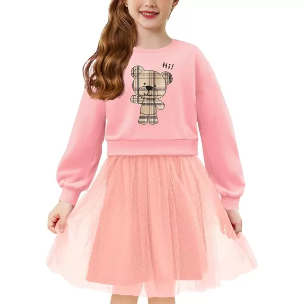 Arshiner Toddler Long Sleeve Dress Patchwork Tulle Tutu Girls Birthday Party Dresses Fall Clothes Size 2-6