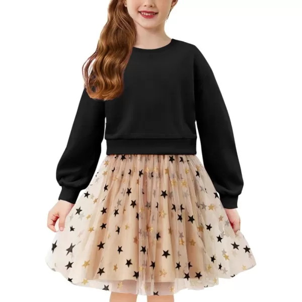 Arshiner Toddler Long Sleeve Dress Patchwork Tulle Tutu Girls Birthday Party Dresses Fall Clothes Size 2-6