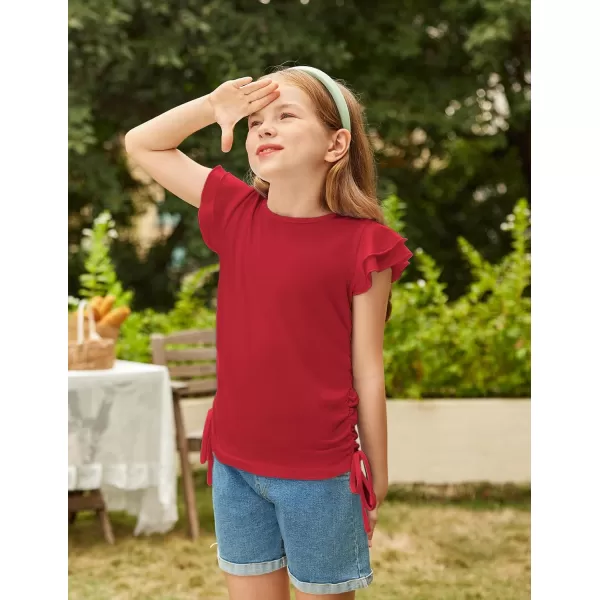 Arshiner Girls T Shirts Ruffle Short Sleeve Ruched Knot Side Tunic Blouse Summer Tee Tops