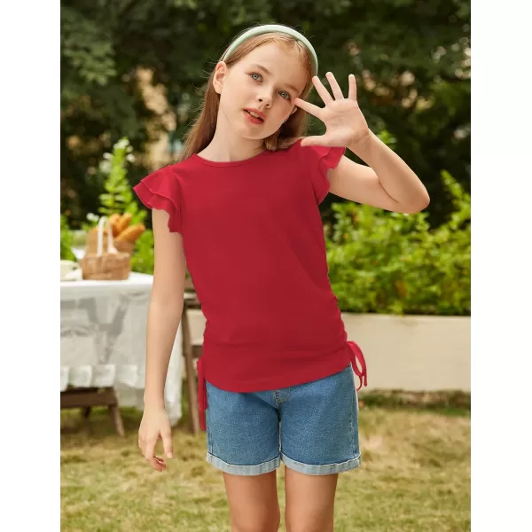 Arshiner Girls T Shirts Ruffle Short Sleeve Ruched Knot Side Tunic Blouse Summer Tee Tops