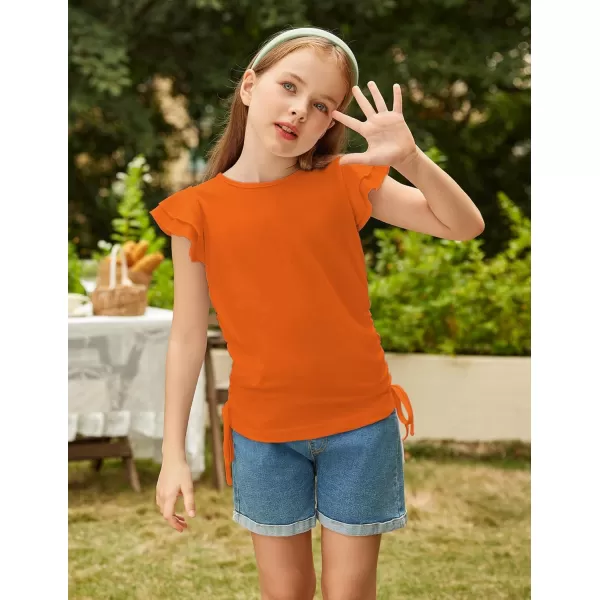 Arshiner Girls T Shirts Ruffle Short Sleeve Ruched Knot Side Tunic Blouse Summer Tee Tops