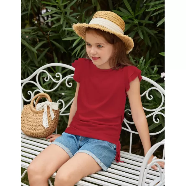 Arshiner Girls T Shirts Ruffle Short Sleeve Ruched Knot Side Tunic Blouse Summer Tee Tops