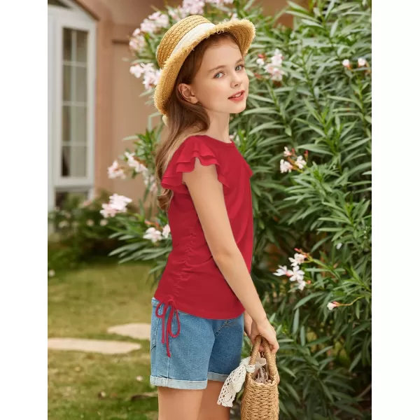 Arshiner Girls T Shirts Ruffle Short Sleeve Ruched Knot Side Tunic Blouse Summer Tee Tops