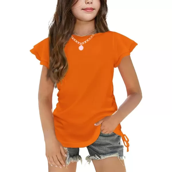 Arshiner Girls T Shirts Ruffle Short Sleeve Ruched Knot Side Tunic Blouse Summer Tee Tops