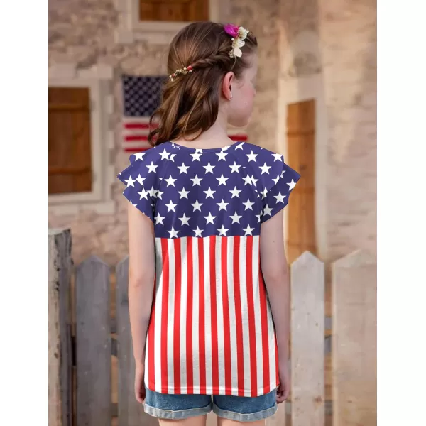 Arshiner 4th of July Shirt for Girl Patriotic American Flag Ruffle Short Sleeves Shirts Tops Tee Blouse