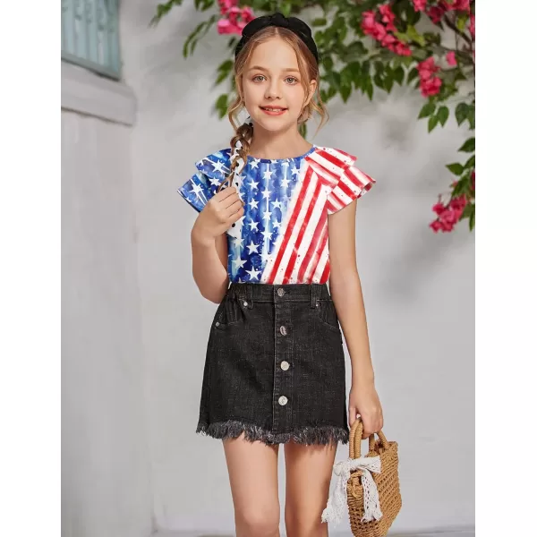 Arshiner 4th of July Shirt for Girl Patriotic American Flag Ruffle Short Sleeves Shirts Tops Tee Blouse