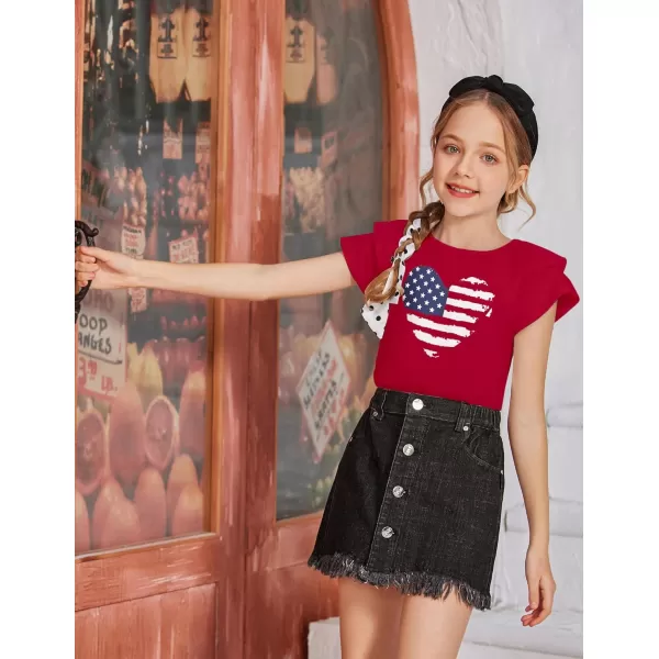 Arshiner 4th of July Shirt for Girl Patriotic American Flag Ruffle Short Sleeves Shirts Tops Tee Blouse