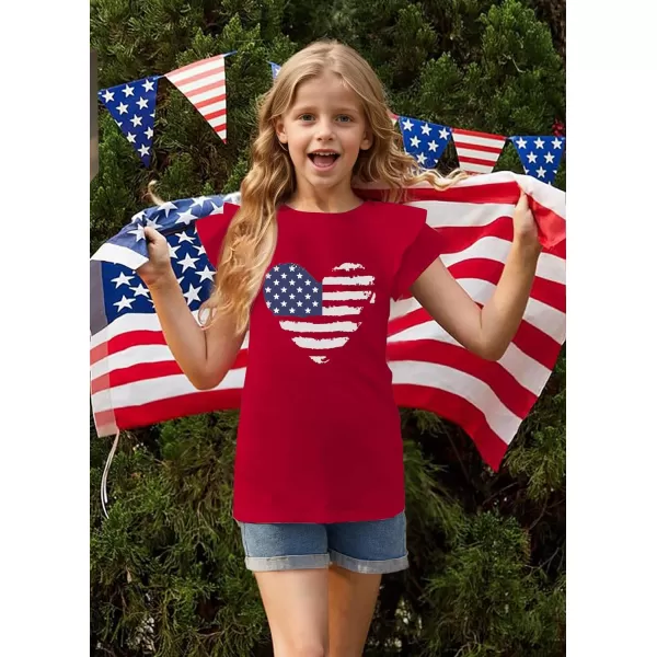Arshiner 4th of July Shirt for Girl Patriotic American Flag Ruffle Short Sleeves Shirts Tops Tee Blouse