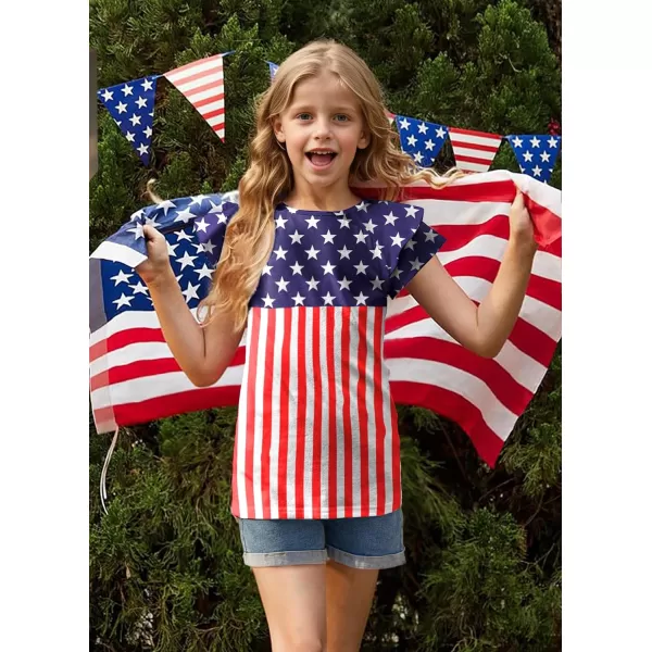 Arshiner 4th of July Shirt for Girl Patriotic American Flag Ruffle Short Sleeves Shirts Tops Tee Blouse