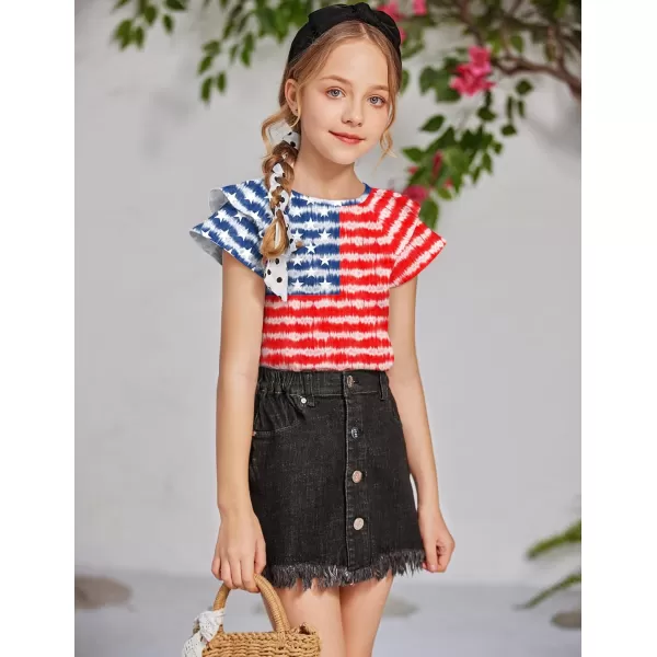 Arshiner 4th of July Shirt for Girl Patriotic American Flag Ruffle Short Sleeves Shirts Tops Tee Blouse