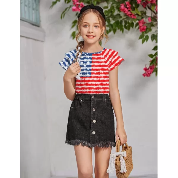 Arshiner 4th of July Shirt for Girl Patriotic American Flag Ruffle Short Sleeves Shirts Tops Tee Blouse