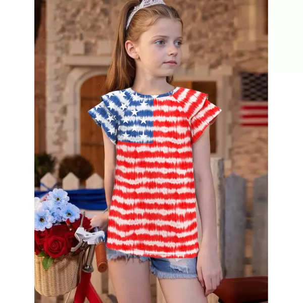 Arshiner 4th of July Shirt for Girl Patriotic American Flag Ruffle Short Sleeves Shirts Tops Tee Blouse