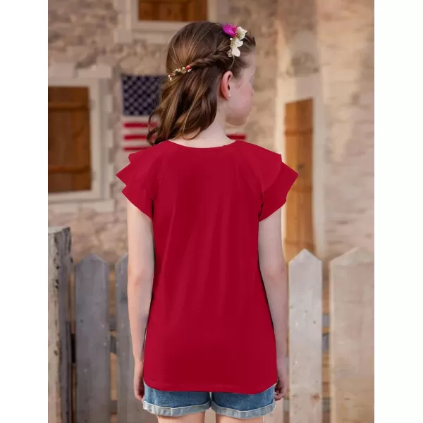 Arshiner 4th of July Shirt for Girl Patriotic American Flag Ruffle Short Sleeves Shirts Tops Tee Blouse