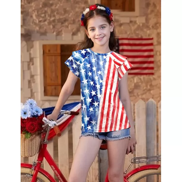 Arshiner 4th of July Shirt for Girl Patriotic American Flag Ruffle Short Sleeves Shirts Tops Tee Blouse