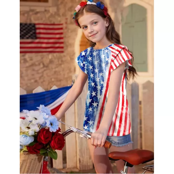 Arshiner 4th of July Shirt for Girl Patriotic American Flag Ruffle Short Sleeves Shirts Tops Tee Blouse