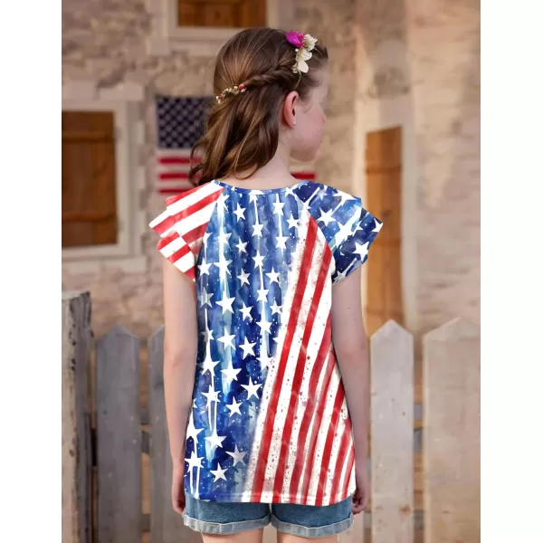 Arshiner 4th of July Shirt for Girl Patriotic American Flag Ruffle Short Sleeves Shirts Tops Tee Blouse