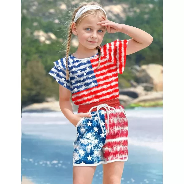 Arshiner 4th of July Shirt for Girl Patriotic American Flag Ruffle Short Sleeves Shirts Tops Tee Blouse