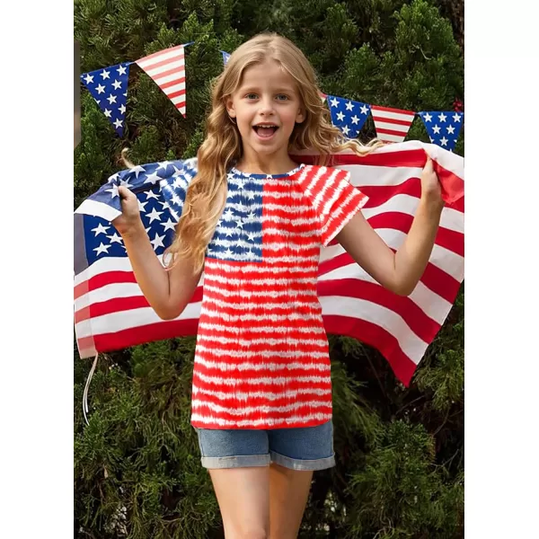 Arshiner 4th of July Shirt for Girl Patriotic American Flag Ruffle Short Sleeves Shirts Tops Tee Blouse
