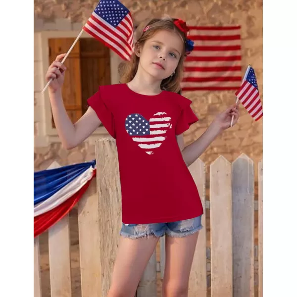 Arshiner 4th of July Shirt for Girl Patriotic American Flag Ruffle Short Sleeves Shirts Tops Tee Blouse